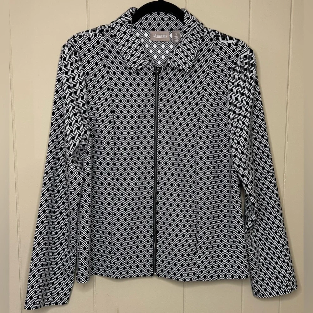 Chico's Perfect Stretch Jacquard Geometric Jacket Chico’s 1 Us 8
